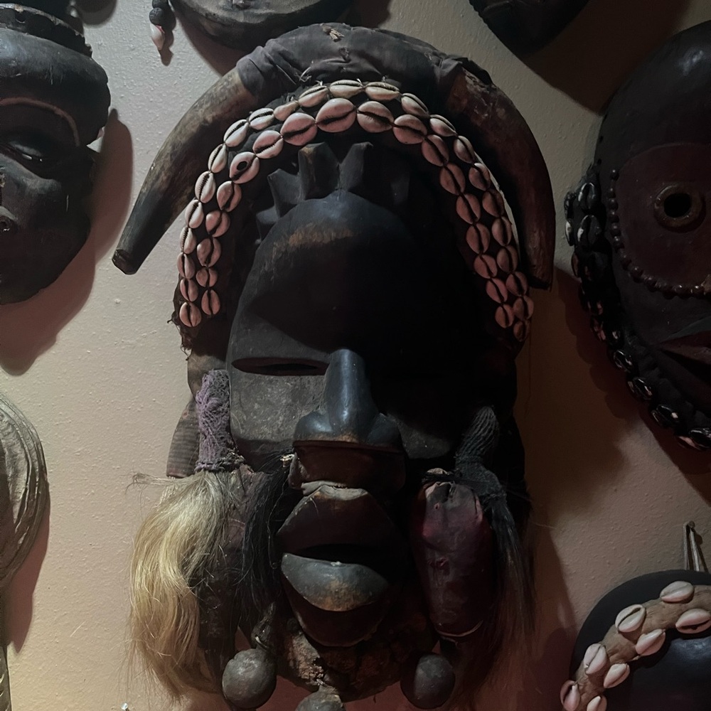 Decorative Tribal Mask with Shell Accents